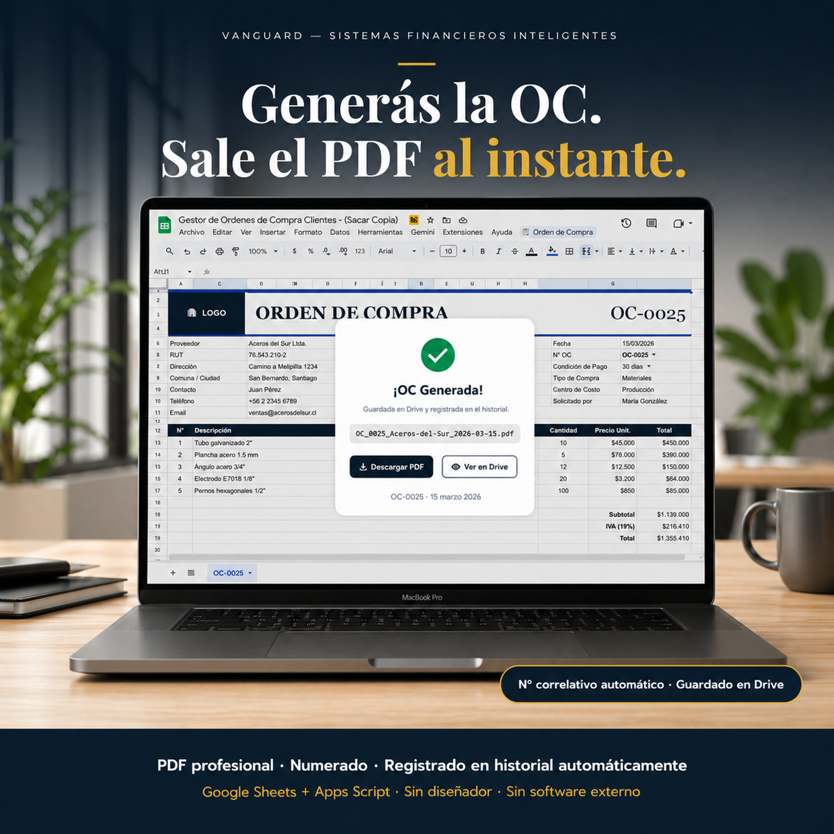 Gestor de Órdenes de Compra PRO: Sistema de Compras con Dashboard de Proveedores & PDF Automático